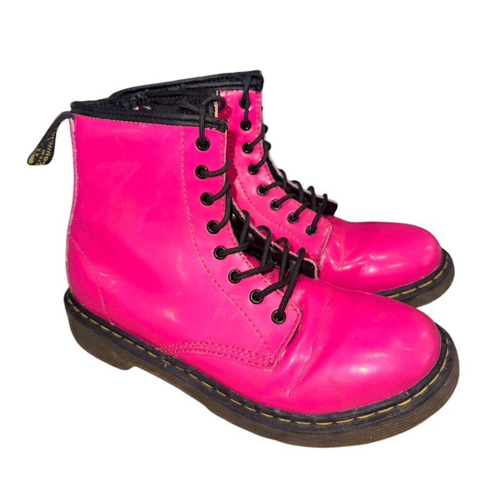 Dr. Martens Delaney Barbie Hot Pink Leather Kids Boots Size 4 With Zipper Laces - Picture 3 of 14